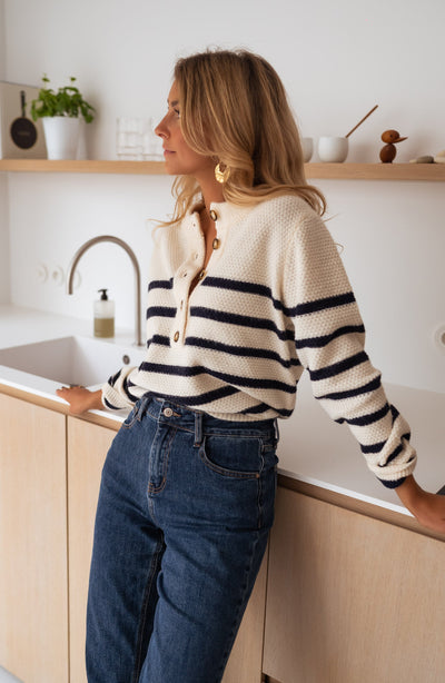 Suzanne™ - Soft Navy Ecru Sailor Sweater (50% OFF)