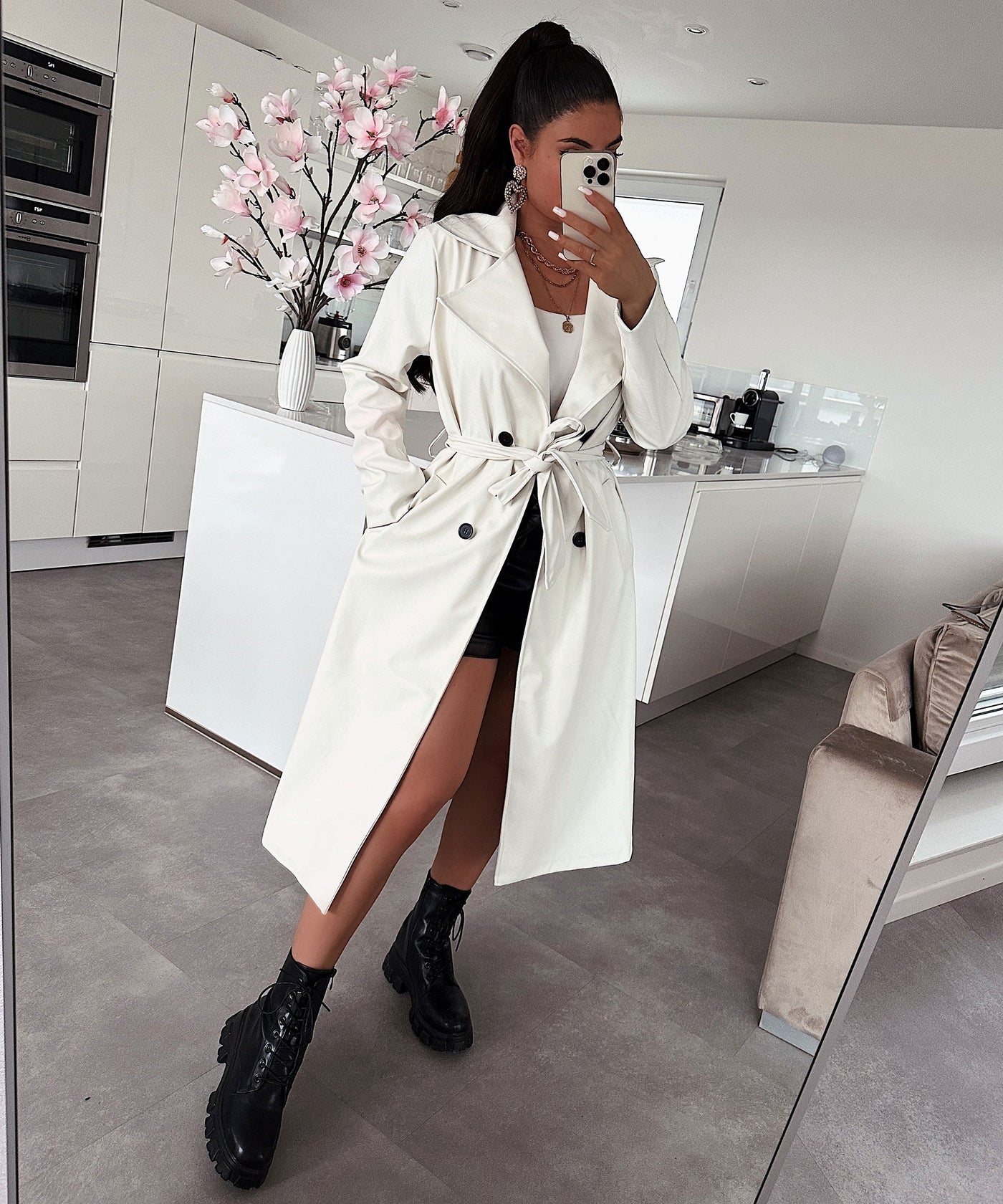 Leather Coat Harlow White