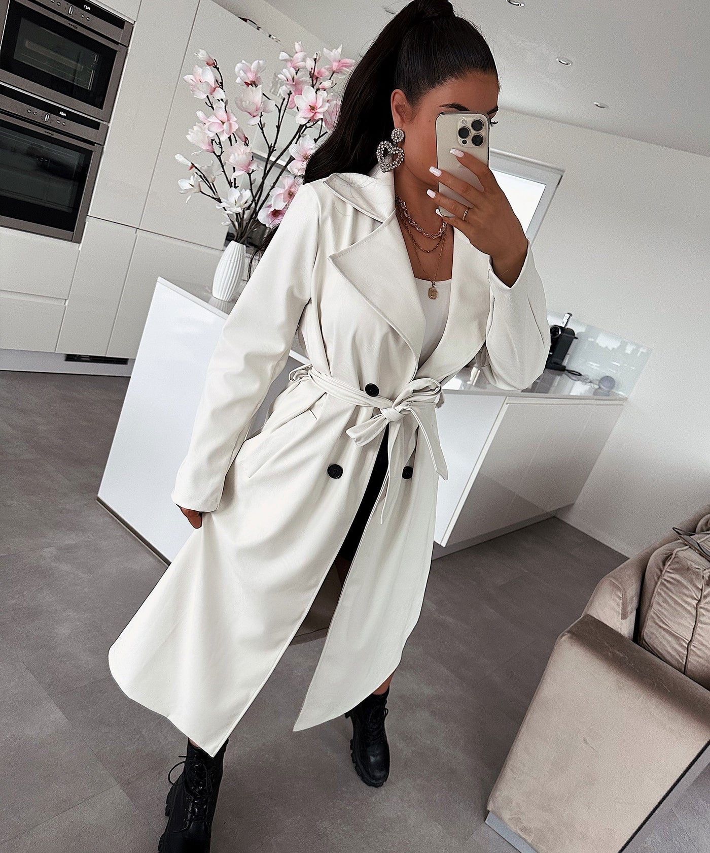 Leather Coat Harlow White