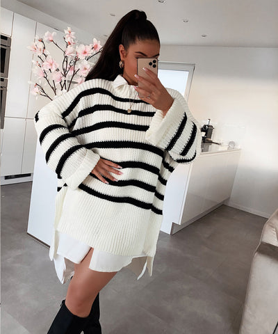 Oversize Sweater Elsa Stripes White