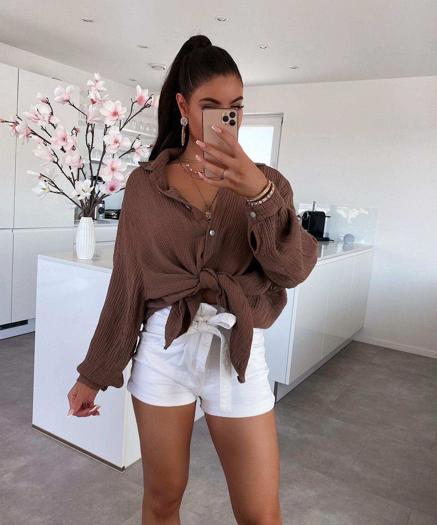 Oversize Muslin Blouse Freya Brown Short