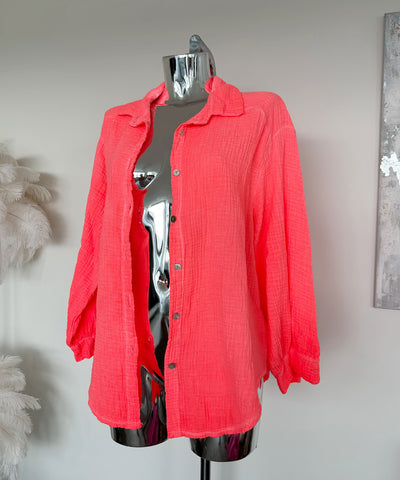 Oversize muslin blouse Freya Neon Coralpink Short