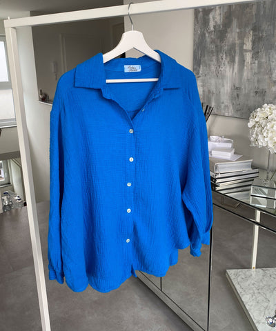 Oversize muslin blouse Freya royal blue short