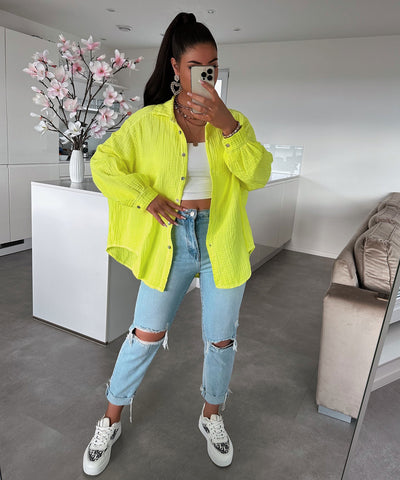 Oversize Muslin Blouse Freya Neon Yellow Short