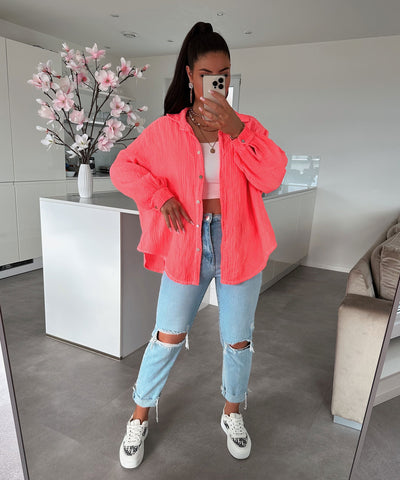 Oversize muslin blouse Freya Neon Coralpink Short