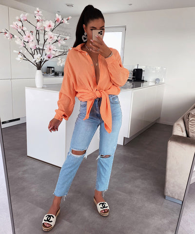 Oversize muslin blouse Freya Pastel Orange Long