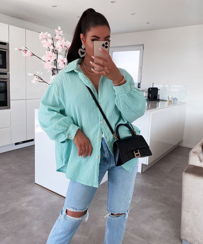 Oversize Muslin Blouse Freya Turquoise Short